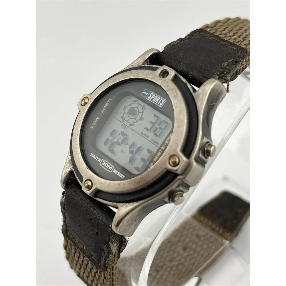 Vintage ABC Sports Watch Women 33mm Case Brown Nylon Band-‎ New Battery